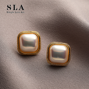 潮 复古耳饰高级感优雅几何方形银针耳钉2025年新款 法式 耳环女夏季