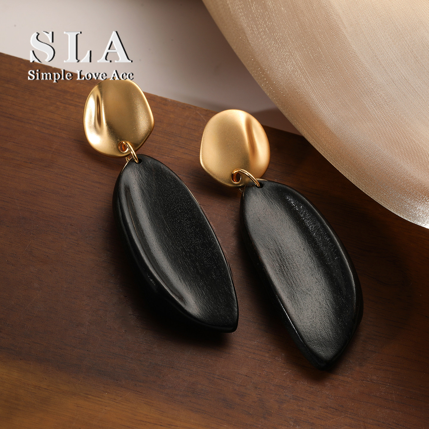 小众设计感木质双色耳环