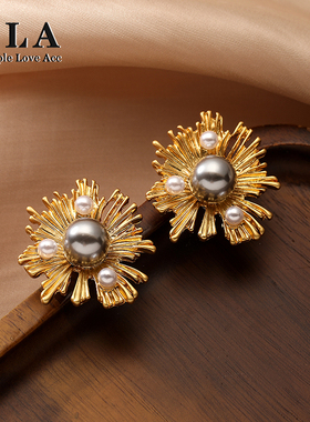 Simple Love Acc私家  太阳花轻奢气质洋气小珍珠银针耳环女