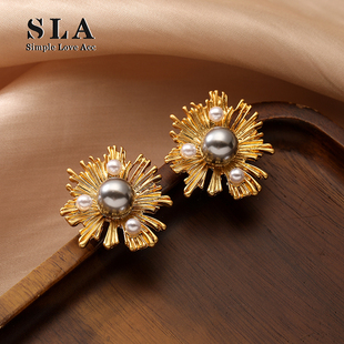 太阳花轻奢气质洋气小珍珠银针耳环女 Acc私家 Simple Love