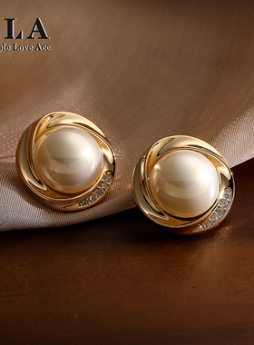 Simple Love Acc私家  设计师不规则金属边框大珍珠银针耳环女