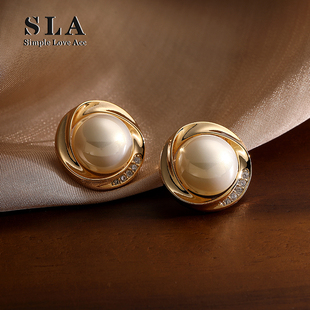 设计师不规则金属边框大珍珠银针耳环女 Acc私家 Simple Love