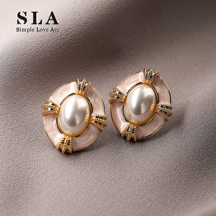 美拉德高级感滴釉珍珠夸张椭圆银针耳环女 Acc私家 Simple Love