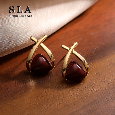 Simple Love Acc私家  独特的设计感X字型爆款滴釉银针耳环女