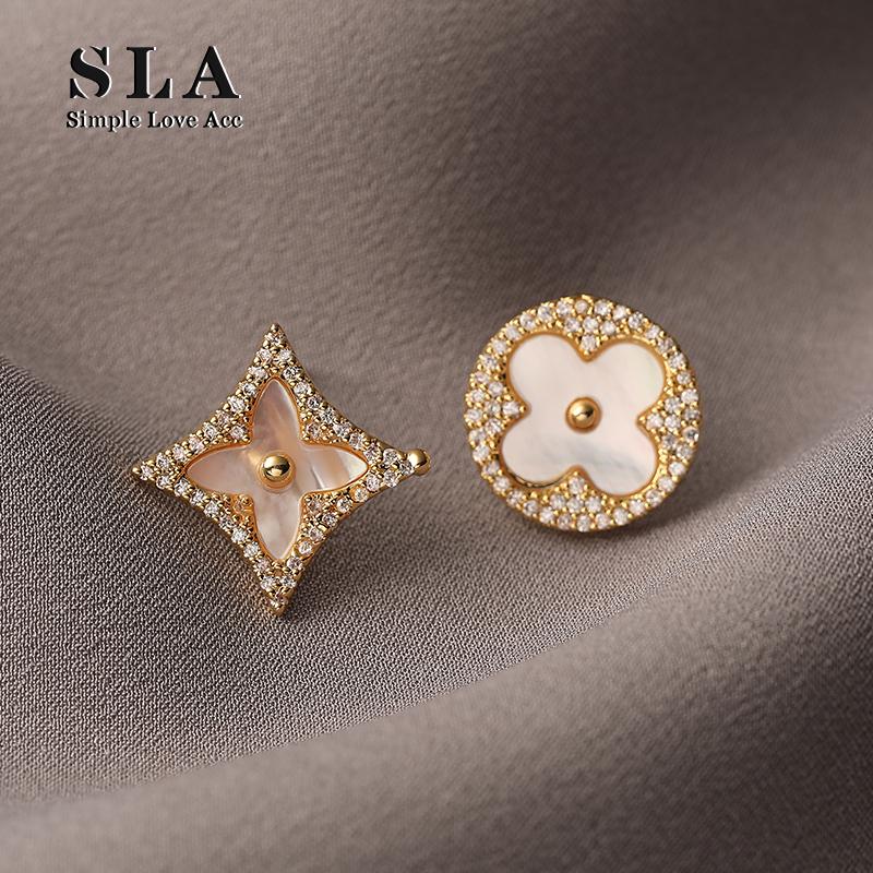 Simple Love Acc私家  独特不规则设计菱形圆形锆石银针耳环女