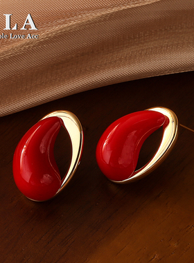 SLA私家 亮红色2025年新款 喜气洋洋银针耳钉女 不同款法式耳环潮