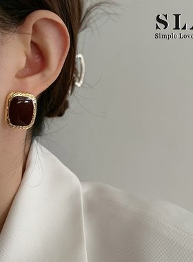 SLA私家 法式浪漫滴釉暗红色耳环女 s925银针 2025新年款耳钉潮