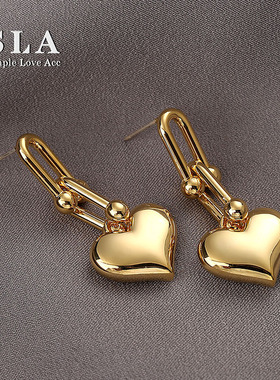 SLA私家 2025年新款金属桃心18k金耳坠 s925银针欧美耳环女潮人