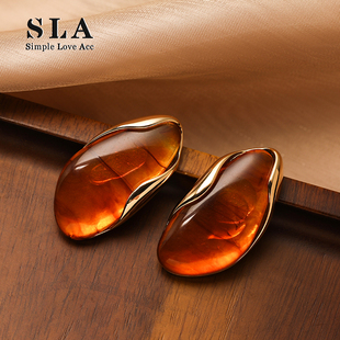 轻奢设计感独特气质琥珀色百搭银针耳环女 Acc私家 Simple Love