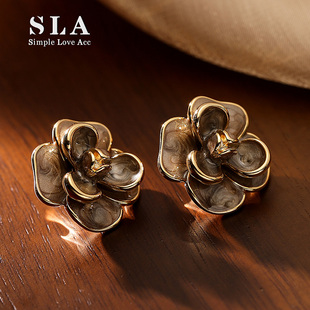 法式 Acc私家 高级感咖色画釉工艺花朵气质银针耳环女 Love Simple