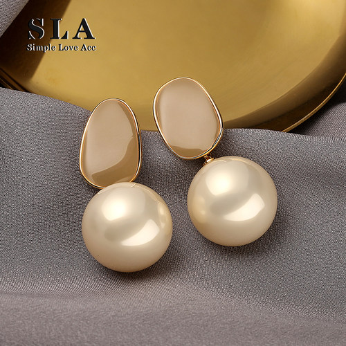 法式珍珠女式滴釉耳环