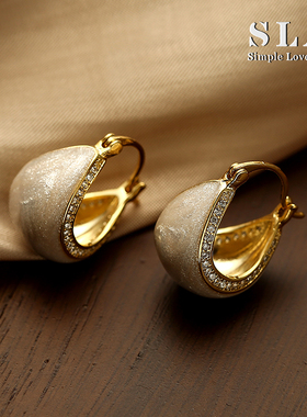 Simple Love Acc私家   优雅时尚镶钻滴釉弧形原创耳环女