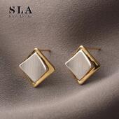 菱形拉丝金属简约时尚 Simple 法式 Acc私家 轻奢银针耳环女 Love
