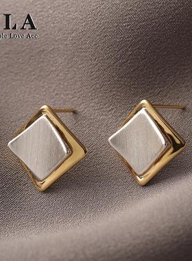 Simple Love Acc私家  法式菱形拉丝金属简约时尚轻奢银针耳环女