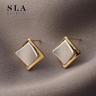 菱形拉丝金属简约时尚 Simple 法式 Acc私家 轻奢银针耳环女 Love