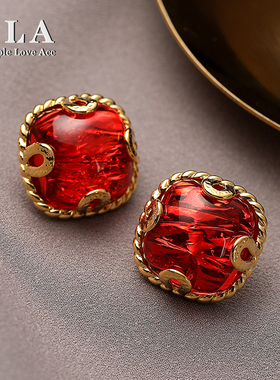 Simple Love Acc私家  2025年爆款网红红色花纹俗子银针耳环女