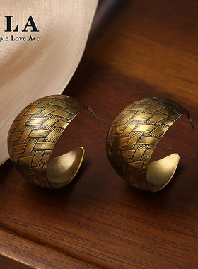 SLA私家 高级纹理耳环女 网红个性时尚复古2025年新款银针耳饰品