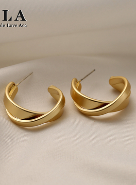 Simple Love Acc私家  金色麻花爆款交叉高级感冷淡风银针耳环女