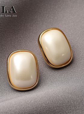 SLA私家 馒头珍珠耳环女 方形气质简约百搭s925银针耳钉女 法式