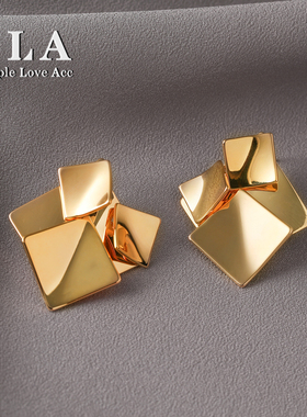 Simple Love Acc私家 几何方形法式高级感金属气质冷淡银针耳环女