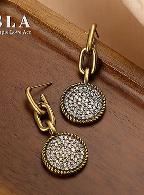 SLA私家 欧美镶嵌AAAAA级锆石耳坠女 复古宫廷高级感银针耳环潮