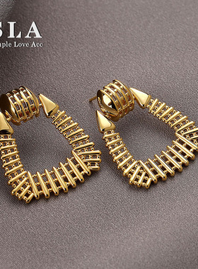 SLA私家 欧美ins网红爆款 超个性流行18k金属镂空新款银针耳环女