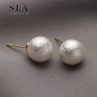 干净棉花纹理珍珠 Simple 简约 Acc私家 s925银针百搭耳钉女 Love