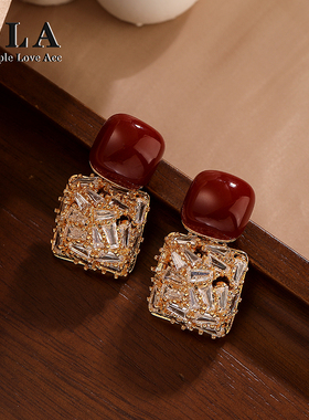 Simple Love Acc私家  美拉德滴釉贵族高级感满钻银针耳环女