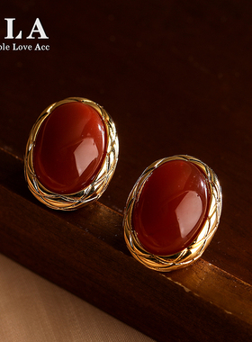Simple Love Acc私家  2025年玛瑙网红爆款纹理感边宽银针耳环女