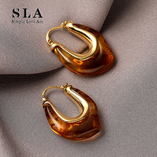 琥珀色百搭美拉德法式 Simple 2025年爆款 Acc私家 潮耳环女 Love