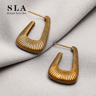简约气质特别几何U型设计条纹银针耳环女 Acc私家 Simple Love