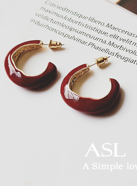 SLA私家  2025耳环女欧美巴黎之美红色高级感时尚气质耳钉耳饰品