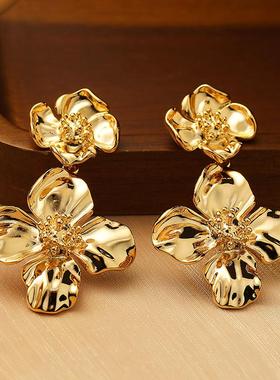 Simple Love Acc私家  夸张设计高级感双层花朵气质银针耳环女