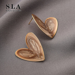 原创设计款 耳环女新款 个性 咖啡色拒绝同款 桃心油画工艺 SLA私家