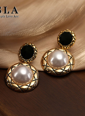 SLA私家 高级复古金纹理香风耳坠女 925银针2025年新款网红耳环潮