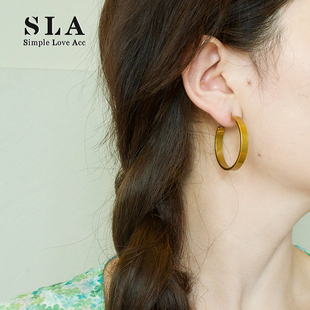 时尚 Simple 冷淡风复古宽面素圈耳环女 Acc私家 气质高级潮 Love