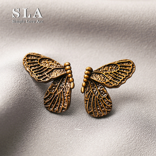 原创设计欧美复古风立体蝴蝶银针耳环女 Acc私家 Simple Love
