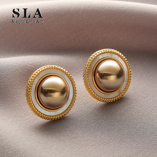 法式 Acc私家 贝壳加珍珠圆形设计高级感银针耳环女 Love Simple