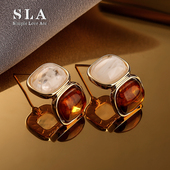 Simple 复古双色宝石简约百搭银针耳环女 法式 Love Acc私家