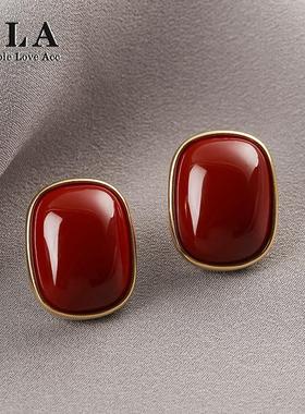 Simple Love Acc私家 红色法式馒头滴釉简约气质高级感银针耳环女