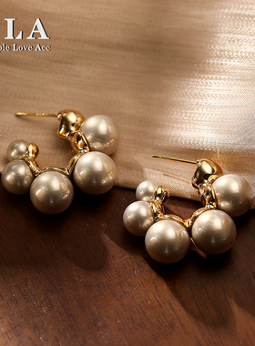 Simple Love Acc私家  法式高级感大小珍珠设计师C型银针耳环女