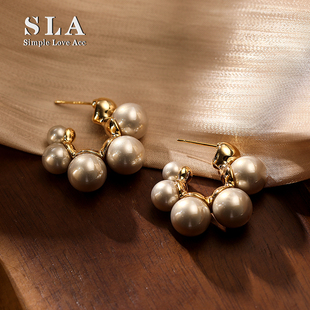 法式 Acc私家 高级感大小珍珠设计师C型银针耳环女 Love Simple