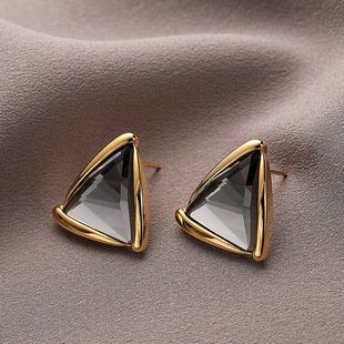 爱慕灰三角水晶切面高级耳钉s925银针耳环女 Acc私家 Simple Love