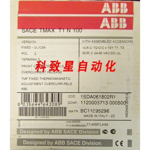 工业配件SACE TMAX T1 N 100 TIN BREAKER 24-30VAC DC SHUNT+AUX