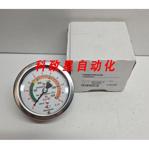 工业配件ABSOLENT 2-1/2英寸 0-10英寸 WC 差压计P2650N560025