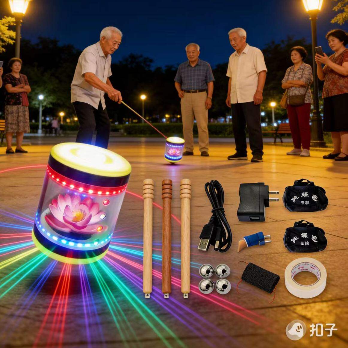 陀螺健身中老年大号不锈钢砣螺广场成人发光发声全金属音乐冰嘎猴