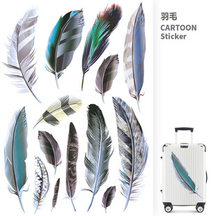 饰贴纸潮牌百搭笔记本行李箱电动车摩托车汽车机车头盔装 仿真羽毛汽车车身装 饰电脑吉他滑板防水贴画 个性 A4款