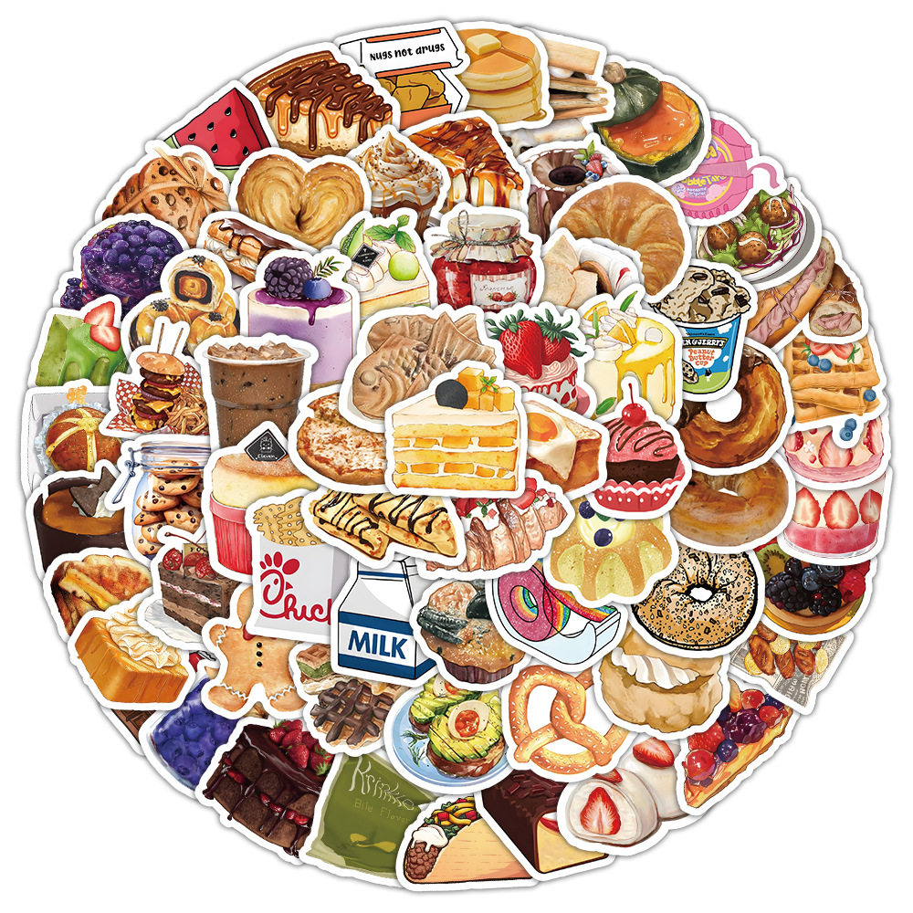 100张卡通美食可爱迷你糖果饮料零食包小贴纸防水可移拉杆箱滑板车