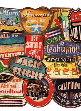 36张装防水复古沙滩冲浪旅行滑板笔记本汽车拉杆箱行李箱贴纸电脑个性冰箱玻璃门汽车摩托车机车划痕装饰贴画