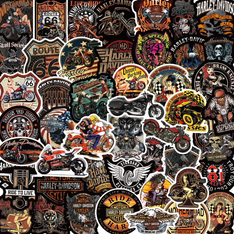 150张复古摩托车贴纸个性时尚机车水杯电脑滑板头盔防水装饰贴画